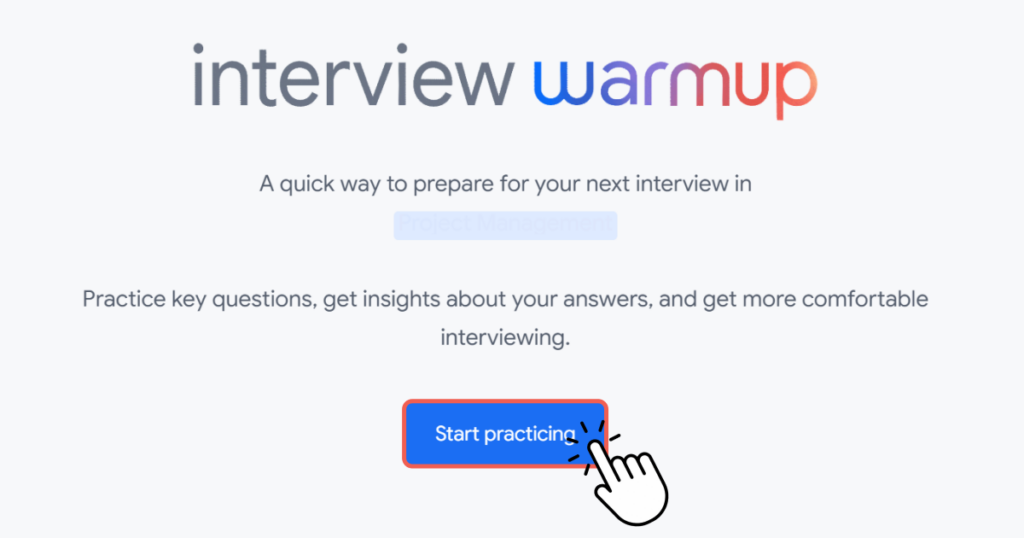 click start practicing in google interview warmup