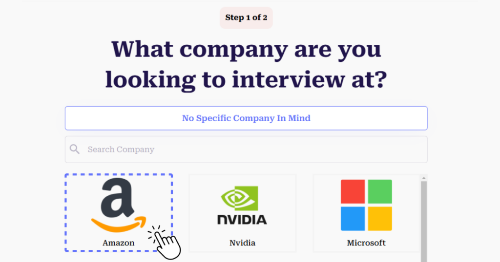 click or select the company you want to start interviewing for | google interview warmup review